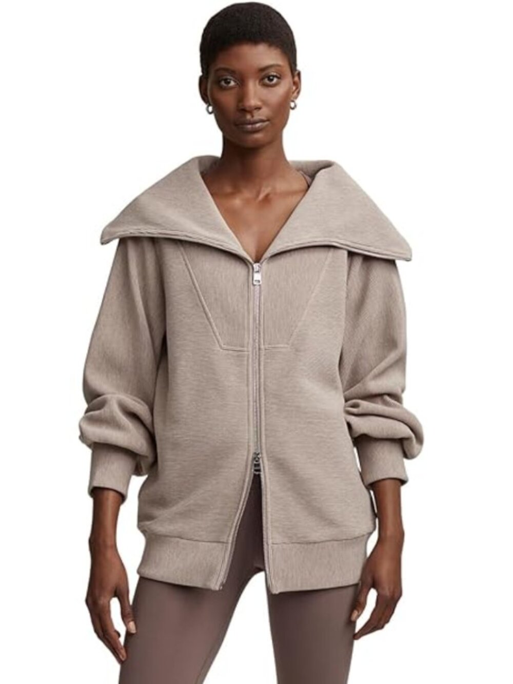 VARLEY Ells Ottoman Rib Oversized Zip Through Jacket in Taupe Beige Size L - Picture 9 of 9